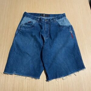 FUBU The Collection Mens Baggy Denim Shorts Two Tone Blue Embroidered 38 x 12